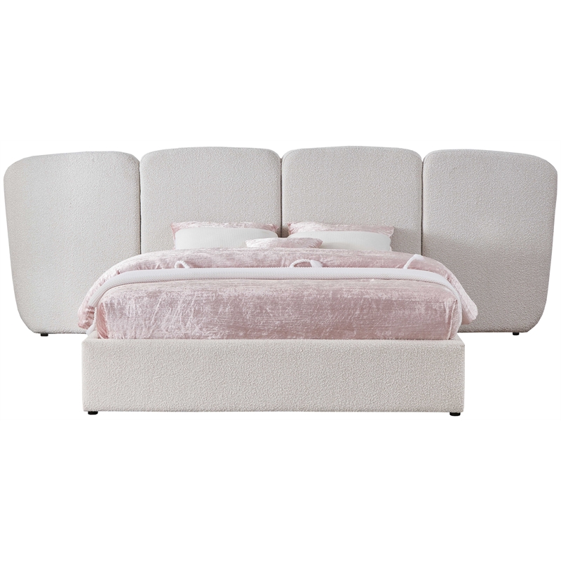 Bowery Hill Contemporary Cream Boucle Durable Fabric King Bed