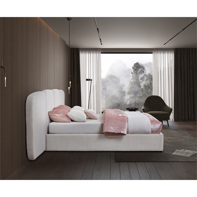 Bowery Hill Contemporary Cream Boucle Durable Fabric King Bed