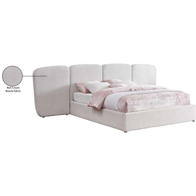 Bowery Hill Contemporary Cream Boucle Durable Fabric King Bed