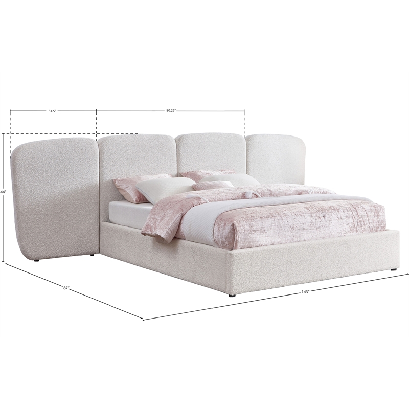 Bowery Hill Contemporary Cream Boucle Durable Fabric King Bed