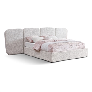 Bowery Hill Contemporary Cream Boucle Durable Fabric Queen Bed