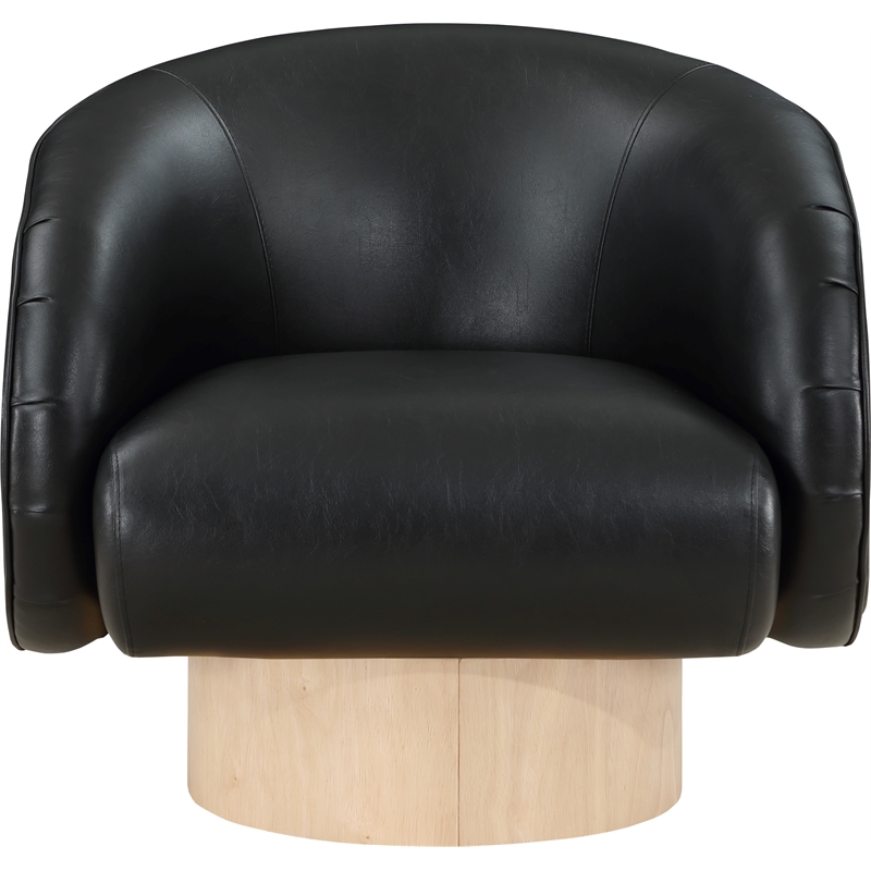 Bowery Hill Contemporary Black Vegan Leather Swivel Accent Chair