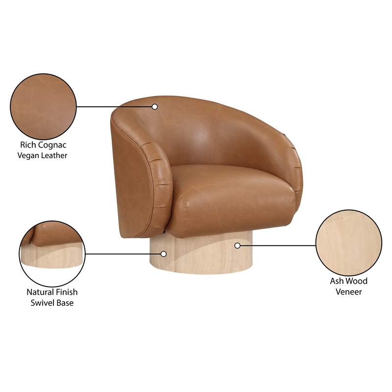 Bowery Hill Contemporary Cognac Vegan Leather Swivel Accent Chair