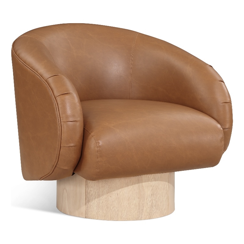 Bowery Hill Contemporary Cognac Vegan Leather Swivel Accent Chair