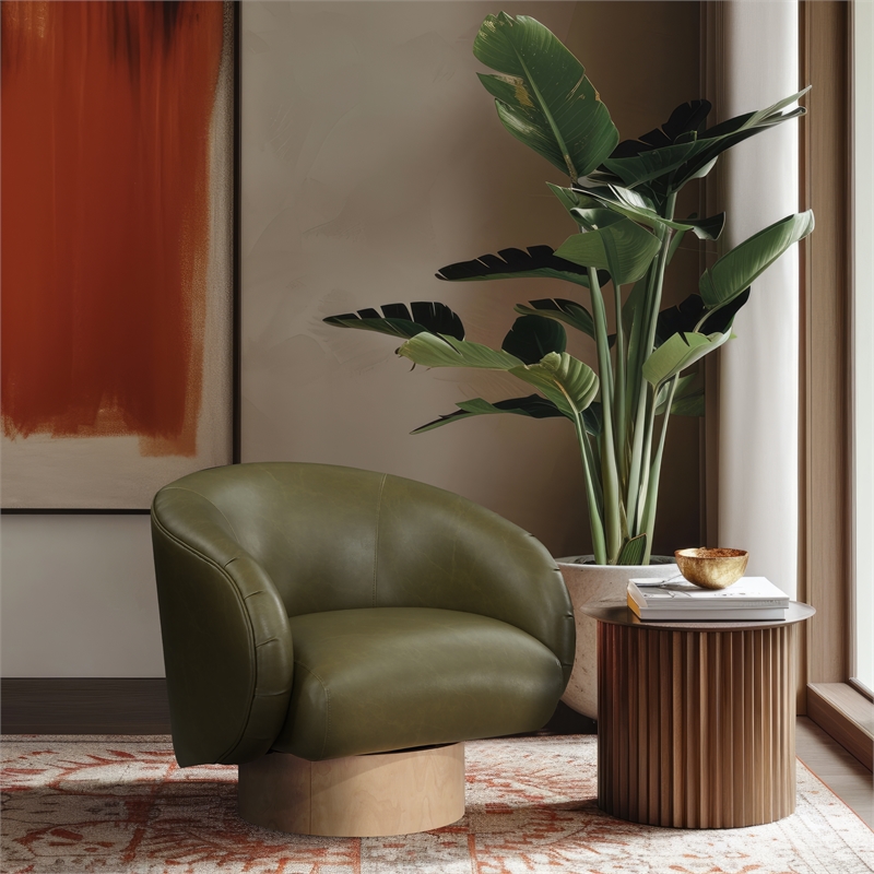 Bowery Hill Contemporary Olive Vegan Leather Swivel Accent Chair