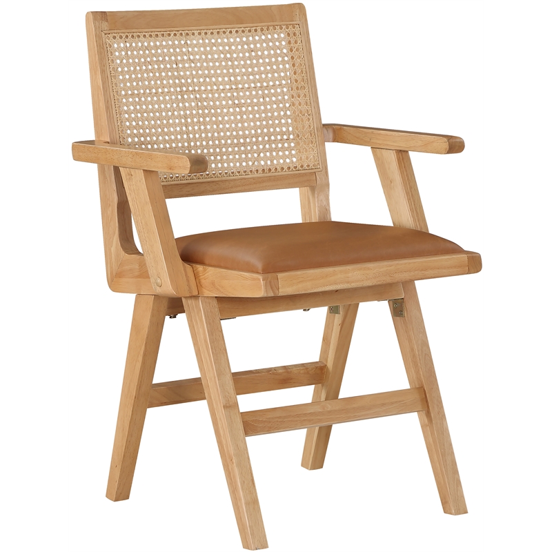 Bowery Hill Contemporary Cognac Vegan Leather Dining Arm Chair (Set of 2)