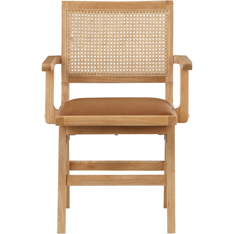 Bowery Hill Contemporary Cognac Vegan Leather Dining Arm Chair (Set of 2)