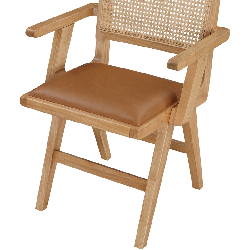 Bowery Hill Contemporary Cognac Vegan Leather Dining Arm Chair (Set of 2)
