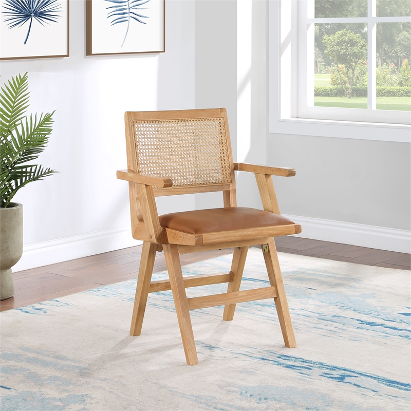 Bowery Hill Contemporary Cognac Vegan Leather Dining Arm Chair (Set of 2)