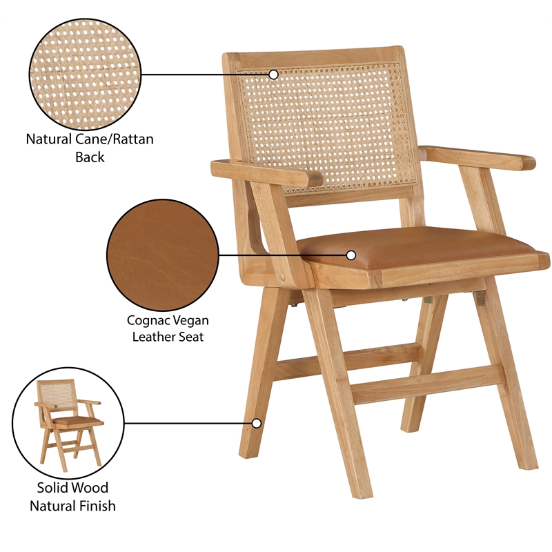 Bowery Hill Contemporary Cognac Vegan Leather Dining Arm Chair (Set of 2)