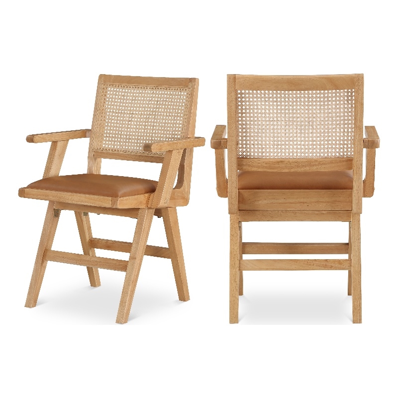 Bowery Hill Contemporary Cognac Vegan Leather Dining Arm Chair (Set of 2)