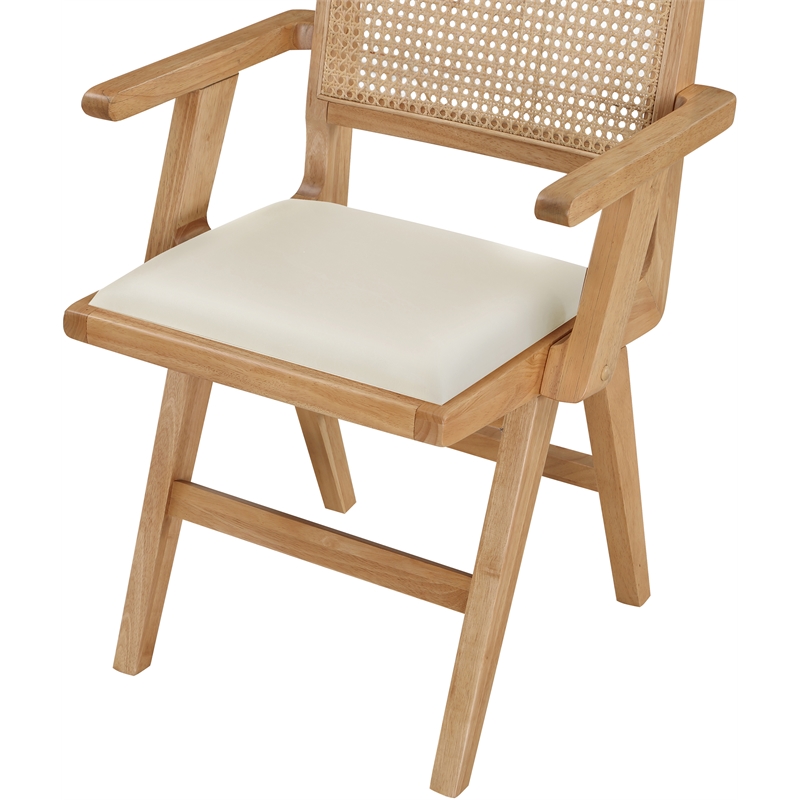Bowery Hill Contemporary Cream Vegan Leather Dining Arm Chair (Set of 2)
