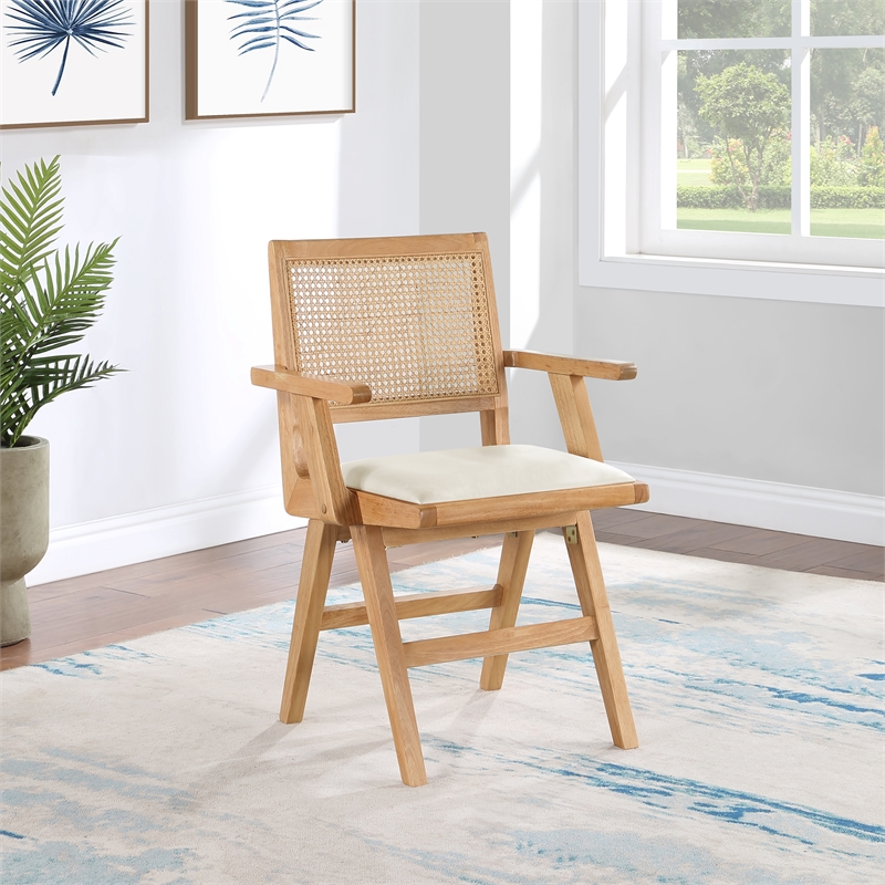 Bowery Hill Contemporary Cream Vegan Leather Dining Arm Chair (Set of 2)
