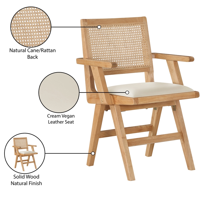 Bowery Hill Contemporary Cream Vegan Leather Dining Arm Chair (Set of 2)