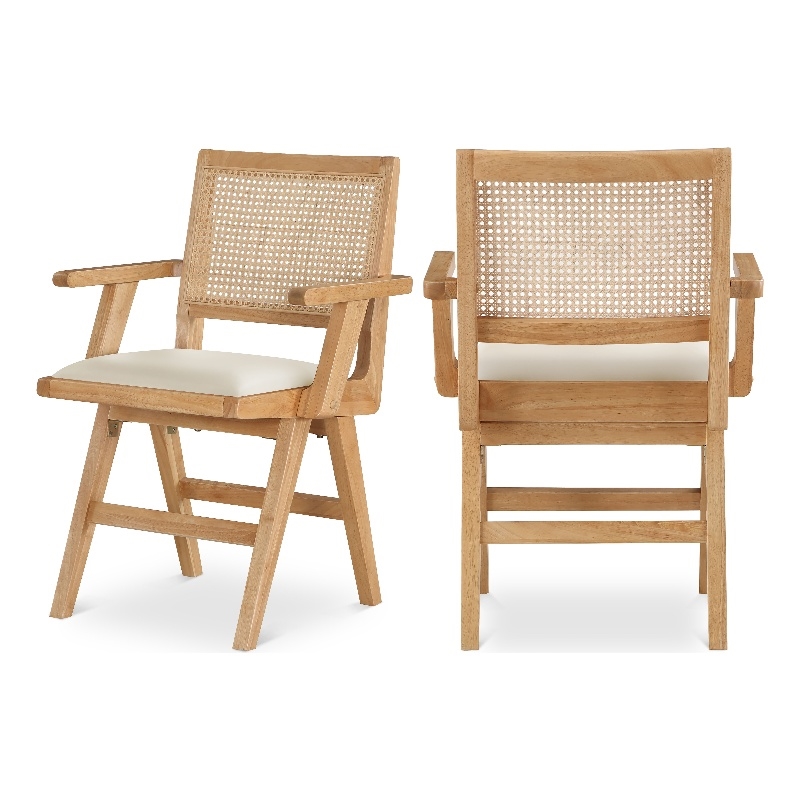 Bowery Hill Contemporary Cream Vegan Leather Dining Arm Chair (Set of 2)