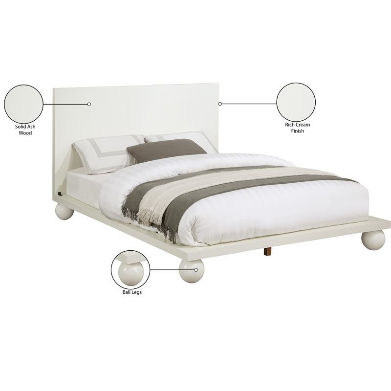 Bowery Hill Modern / Contemporary Solid Ash Wood Cream King Bed