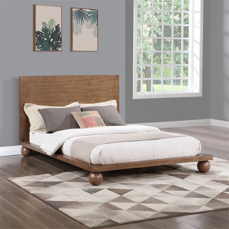 Bowery Hill Modern / Contemporary Solid Ash Wood Walnut Queen Bed