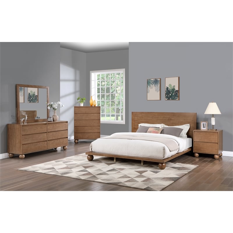 Bowery Hill Modern / Contemporary Solid Ash Wood Walnut Queen Bed