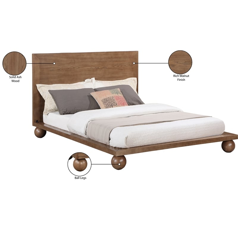 Bowery Hill Modern / Contemporary Solid Ash Wood Walnut Queen Bed