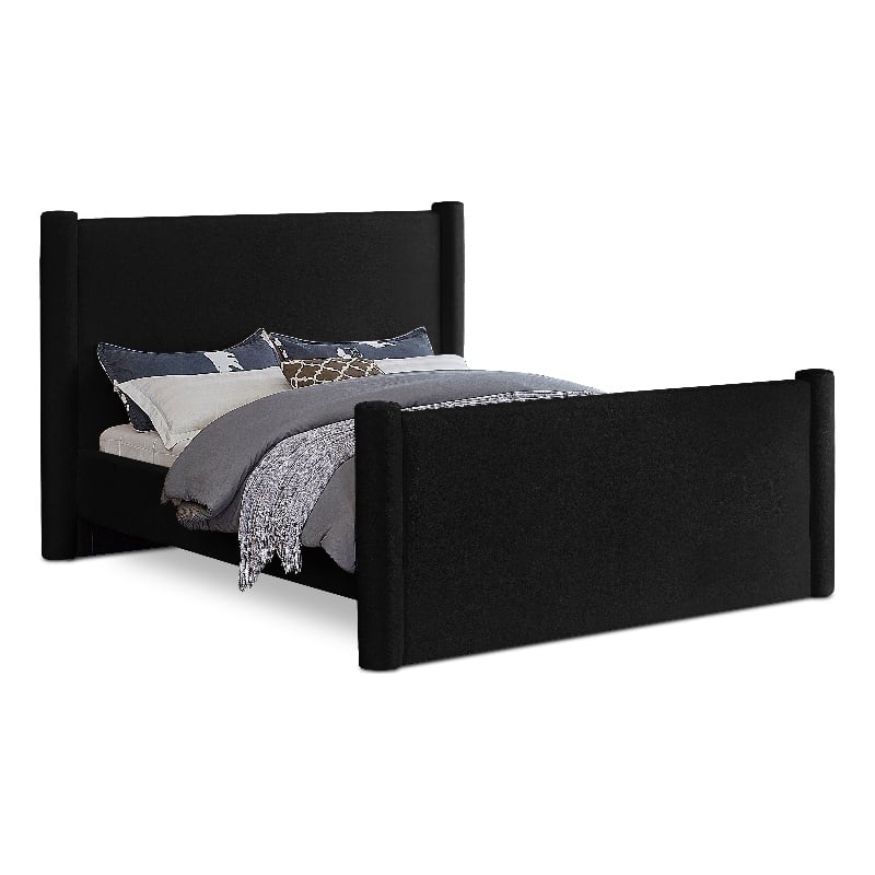 Bowery Hill Contemporary Solid Wood Frame Black Durable Velvet Full Bed