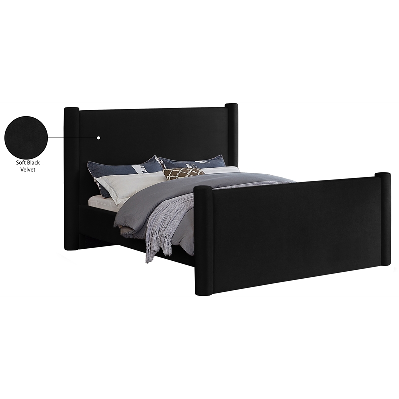 Bowery Hill Contemporary Solid Wood Frame Black Durable Velvet King Bed