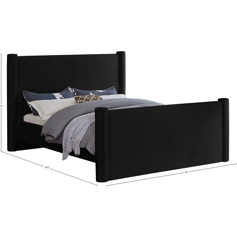 Bowery Hill Contemporary Solid Wood Frame Black Durable Velvet King Bed