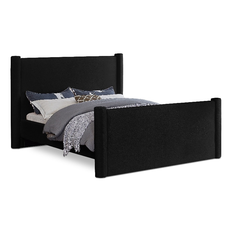 Bowery Hill Contemporary Solid Wood Frame Black Durable Velvet King Bed
