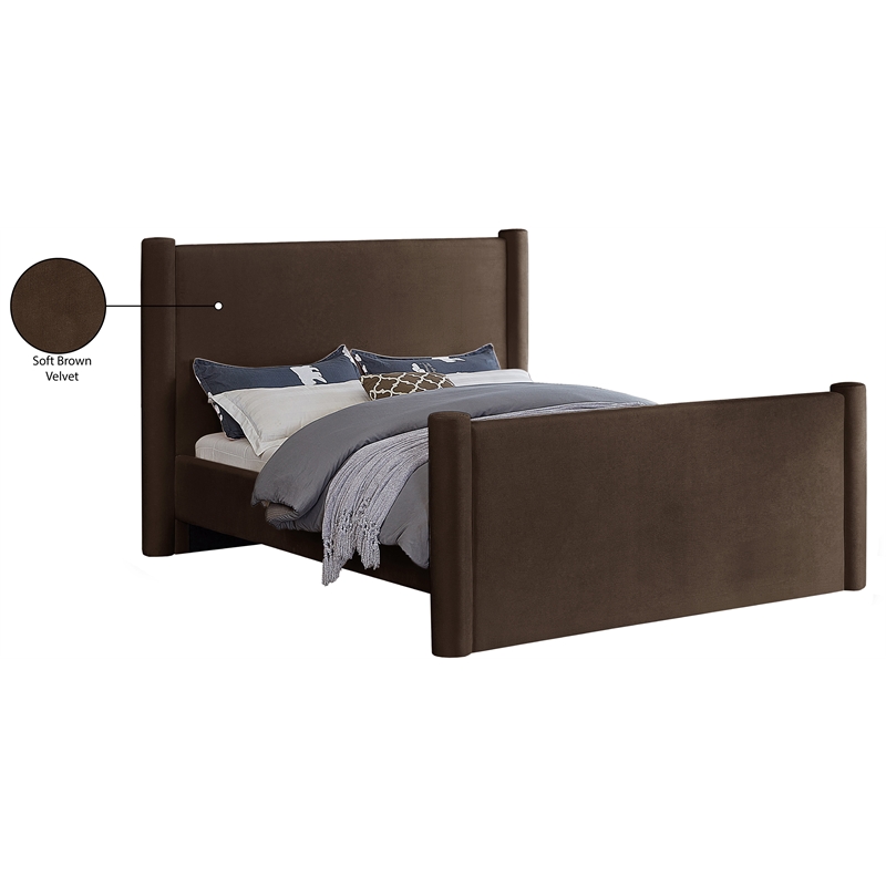 Bowery Hill Contemporary Solid Wood Frame Brown Durable Velvet Full Bed