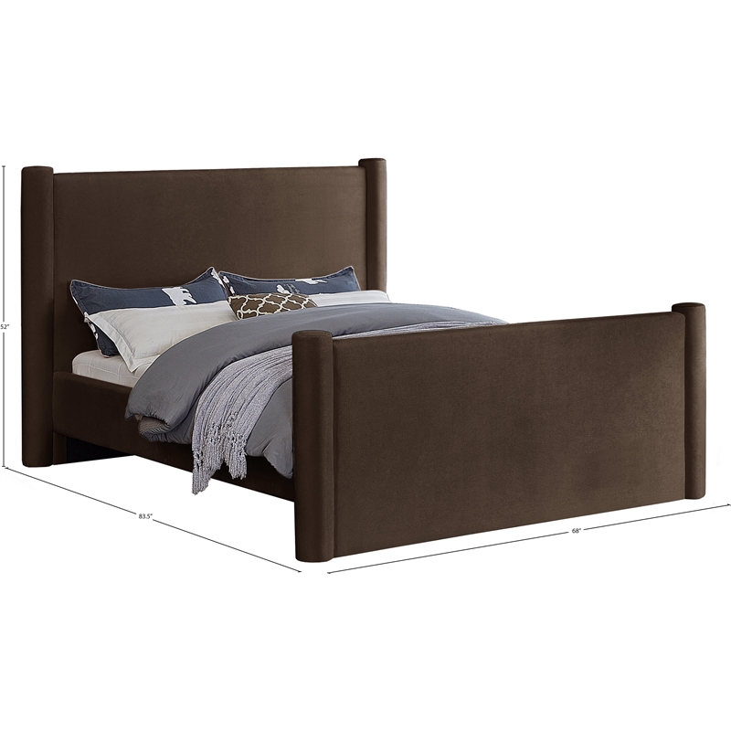 Bowery Hill Contemporary Solid Wood Frame Brown Durable Velvet Full Bed