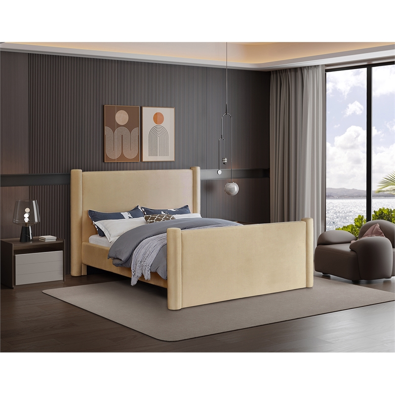 Bowery Hill Contemporary Solid Wood Frame Camel Durable Velvet Full Bed