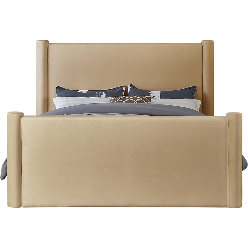 Bowery Hill Contemporary Solid Wood Frame Camel Durable Velvet Full Bed
