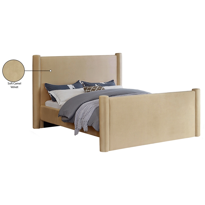 Bowery Hill Contemporary Solid Wood Frame Camel Durable Velvet Full Bed