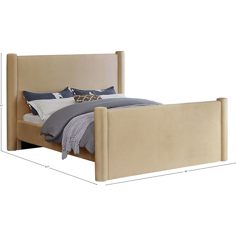 Bowery Hill Contemporary Solid Wood Frame Camel Durable Velvet Full Bed