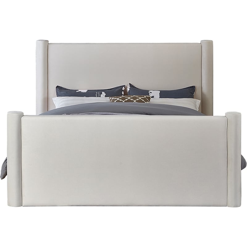 Bowery Hill Contemporary Solid Wood Frame Cream Durable Velvet Full Bed