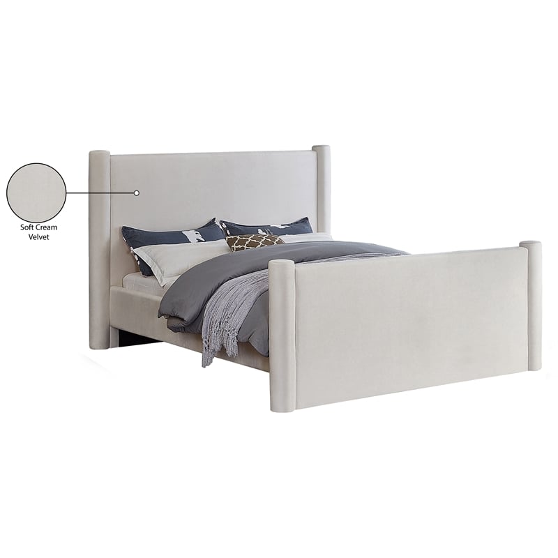 Bowery Hill Contemporary Solid Wood Frame Cream Durable Velvet Full Bed