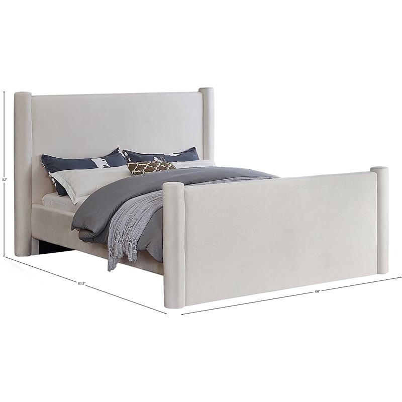 Bowery Hill Contemporary Solid Wood Frame Cream Durable Velvet Full Bed
