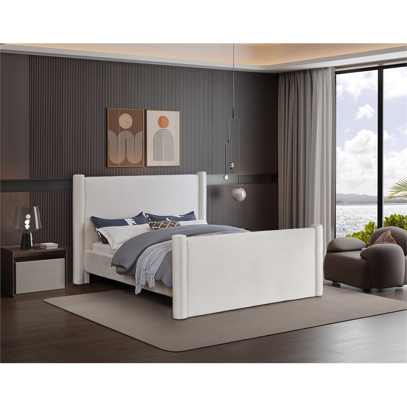 Bowery Hill Contemporary Solid Wood Frame Cream Durable Velvet King Bed