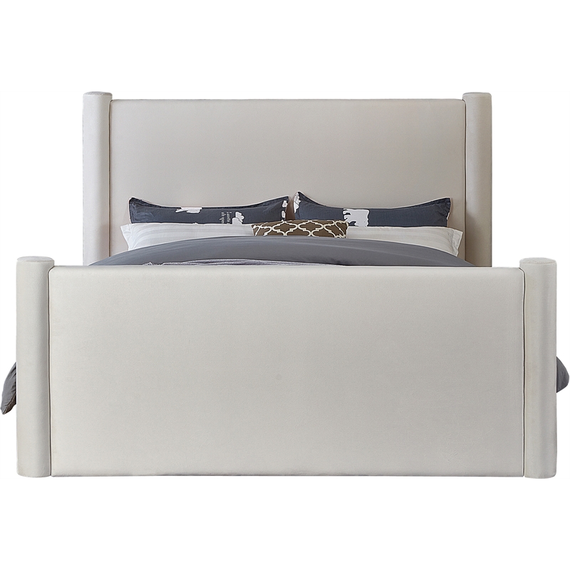 Bowery Hill Contemporary Solid Wood Frame Cream Durable Velvet King Bed