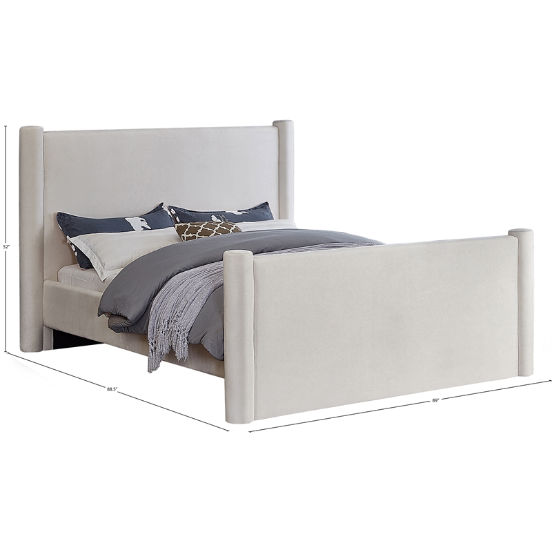 Bowery Hill Contemporary Solid Wood Frame Cream Durable Velvet King Bed