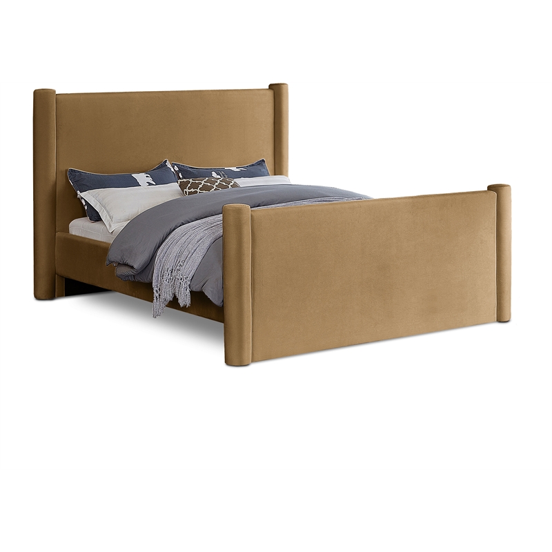 Bowery Hill Contemporary Solid Wood Frame Saddle Durable Velvet Full Bed