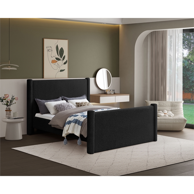 Bowery Hill Contemporary Solid Wood Frame Black Boucle Fabric Full Bed
