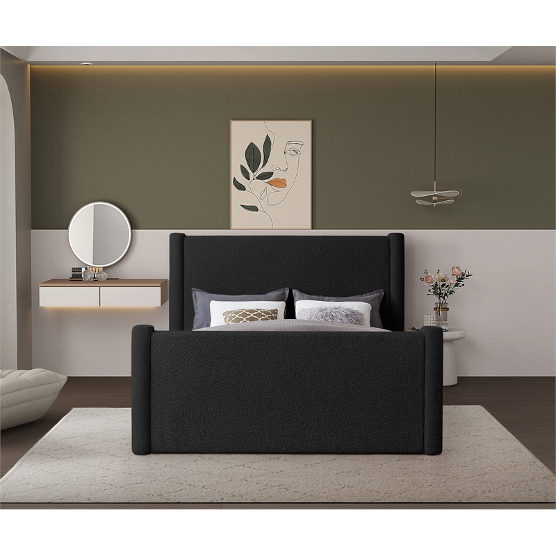 Bowery Hill Contemporary Solid Wood Frame Black Boucle Fabric Full Bed