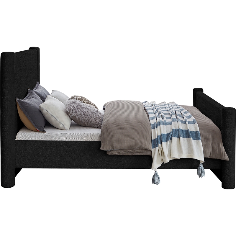 Bowery Hill Contemporary Solid Wood Frame Black Boucle Fabric Full Bed
