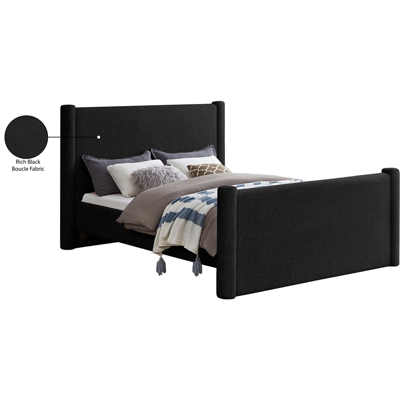 Bowery Hill Contemporary Solid Wood Frame Black Boucle Fabric Full Bed