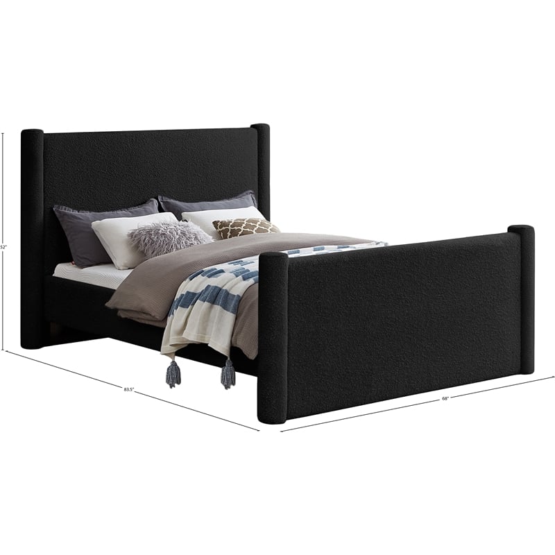 Bowery Hill Contemporary Solid Wood Frame Black Boucle Fabric Full Bed