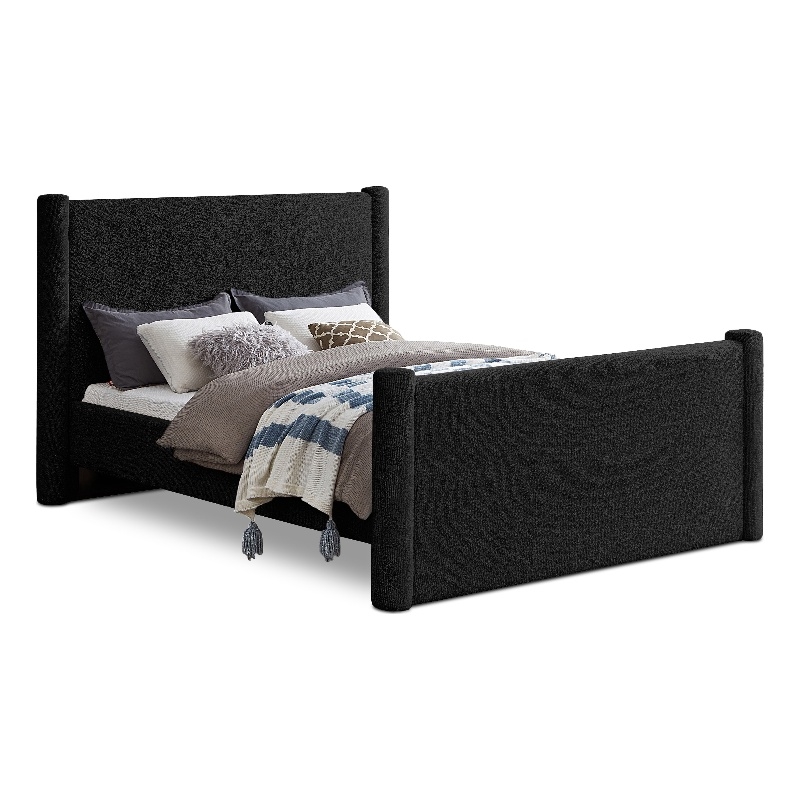 Bowery Hill Contemporary Solid Wood Frame Black Boucle Fabric King Bed