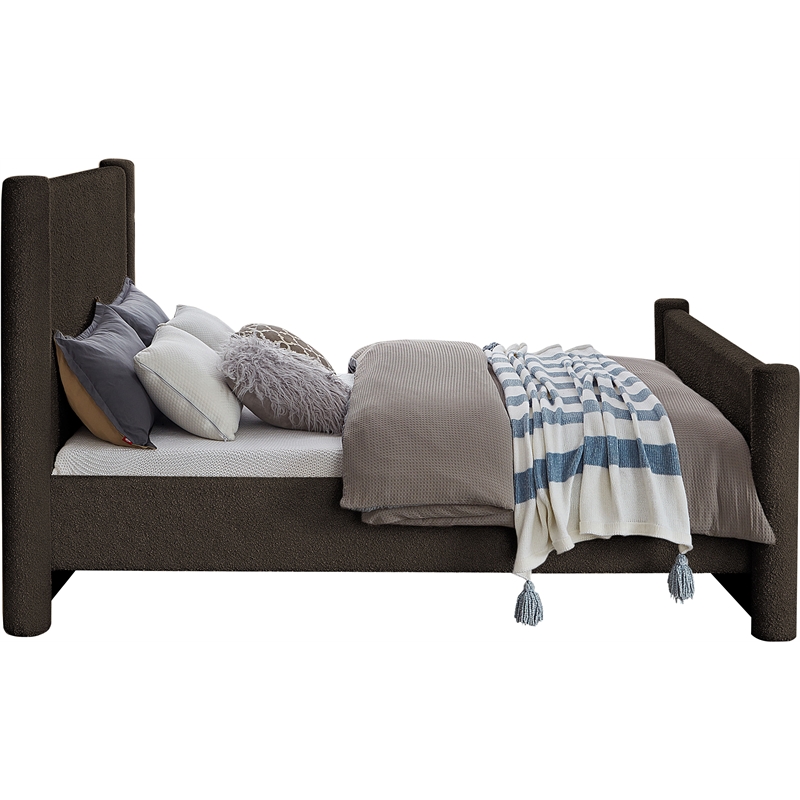 Bowery Hill Contemporary Solid Wood Frame Brown Boucle Fabric Full Bed
