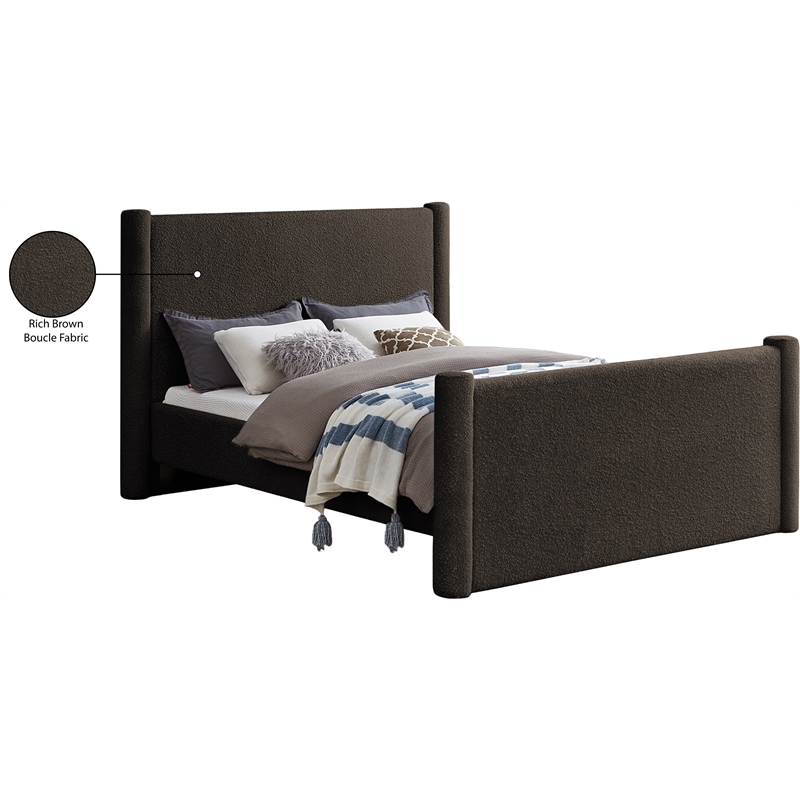 Bowery Hill Contemporary Solid Wood Frame Brown Boucle Fabric Full Bed