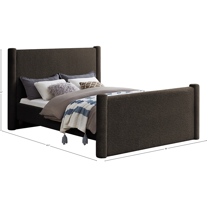 Bowery Hill Contemporary Solid Wood Frame Brown Boucle Fabric Full Bed