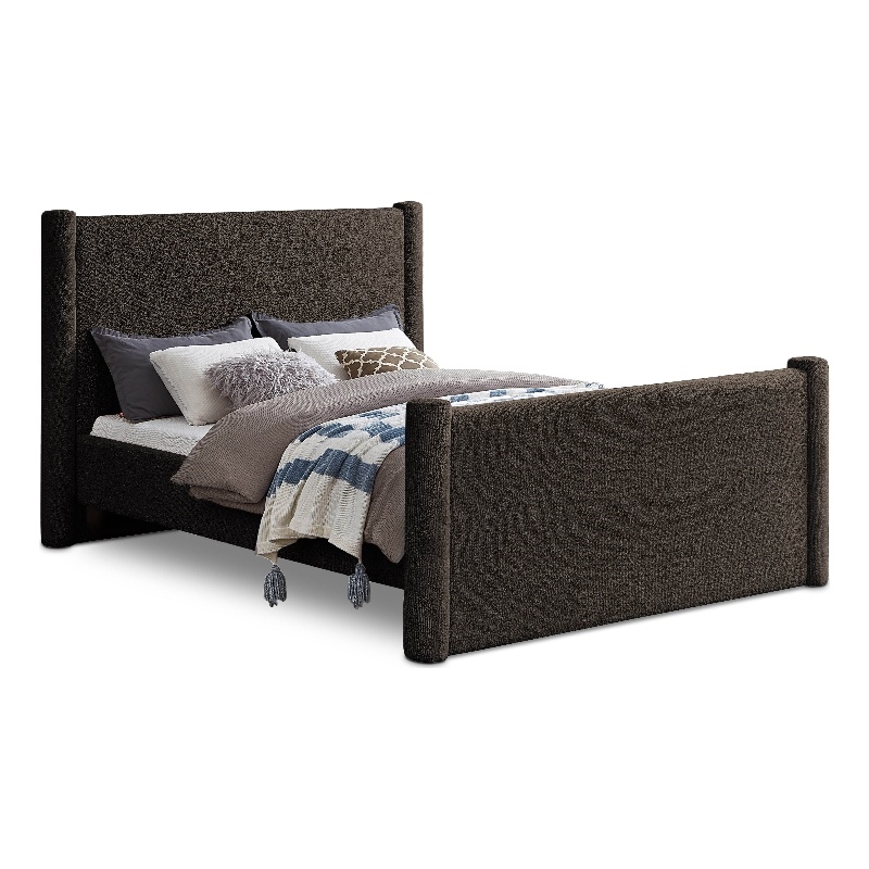 Bowery Hill Contemporary Solid Wood Frame Brown Boucle Fabric Full Bed